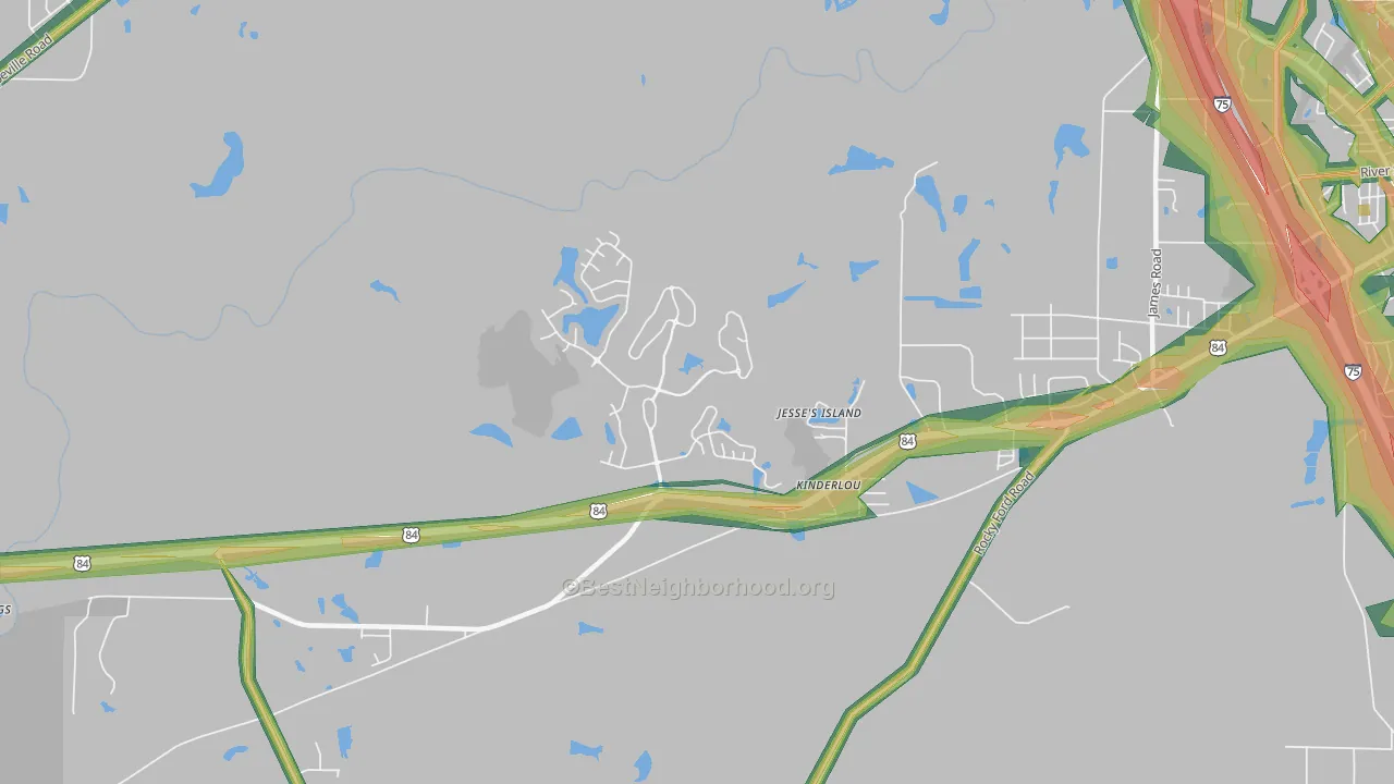 Kinderlou, GA Map of Noise Levels in Kinderlou