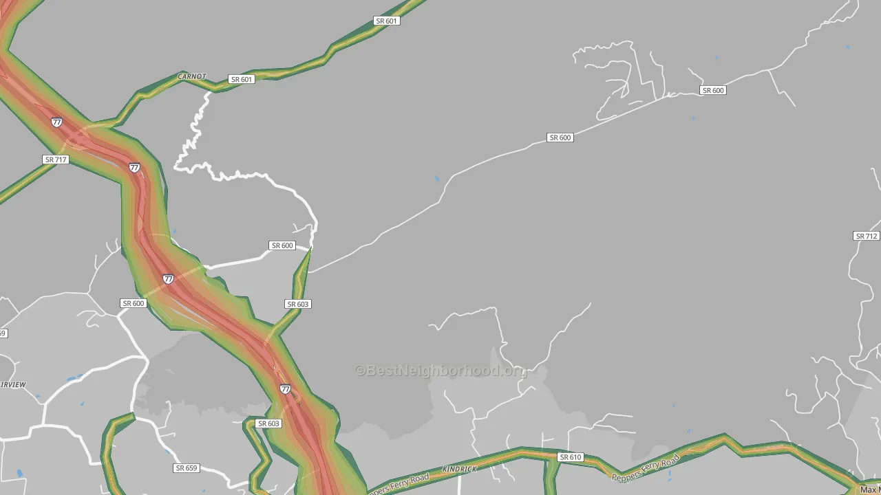 Kindrick, VA Map of Noise Levels in Kindrick