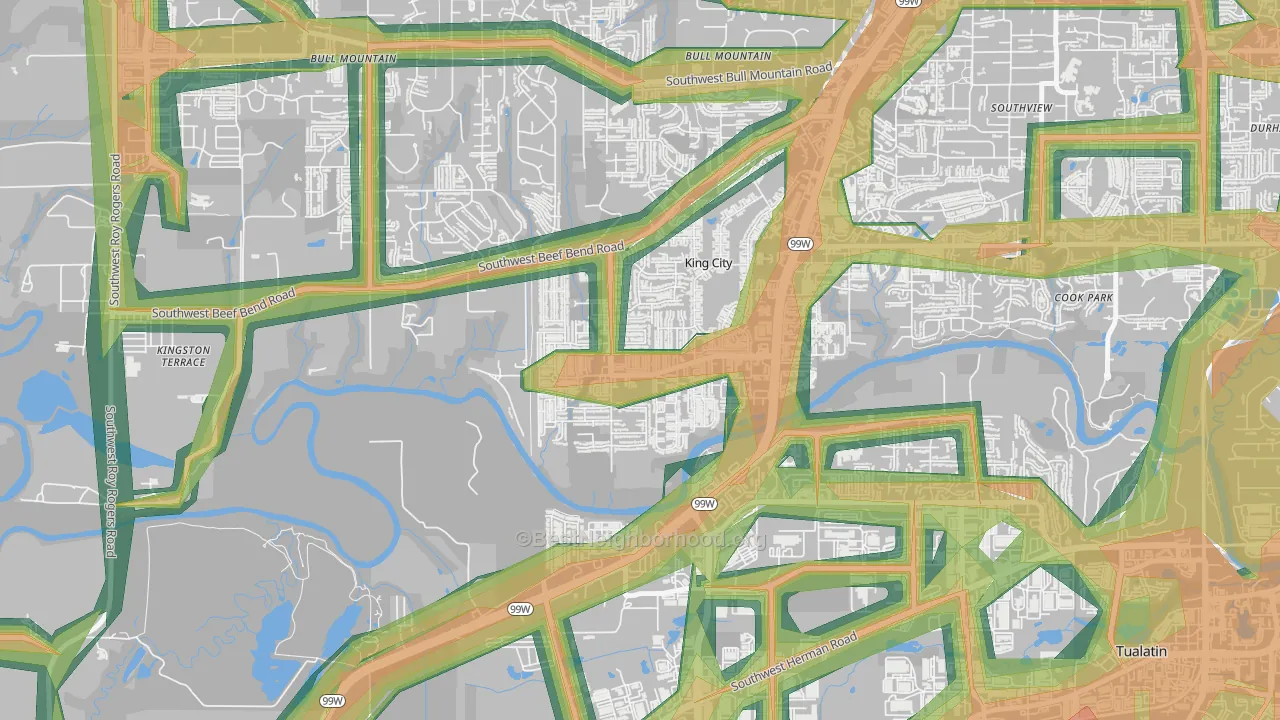 King City, OR Map of Noise Levels in King City