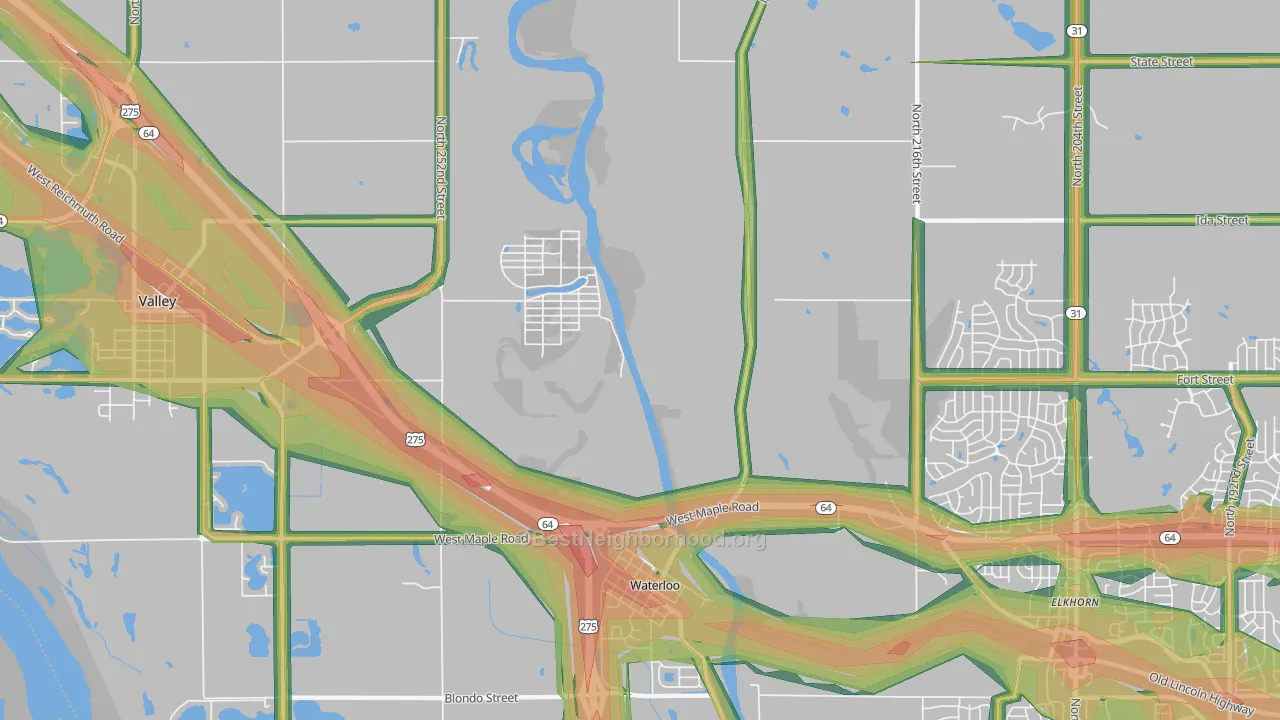 King Lake, NE Map of Noise Levels in King Lake