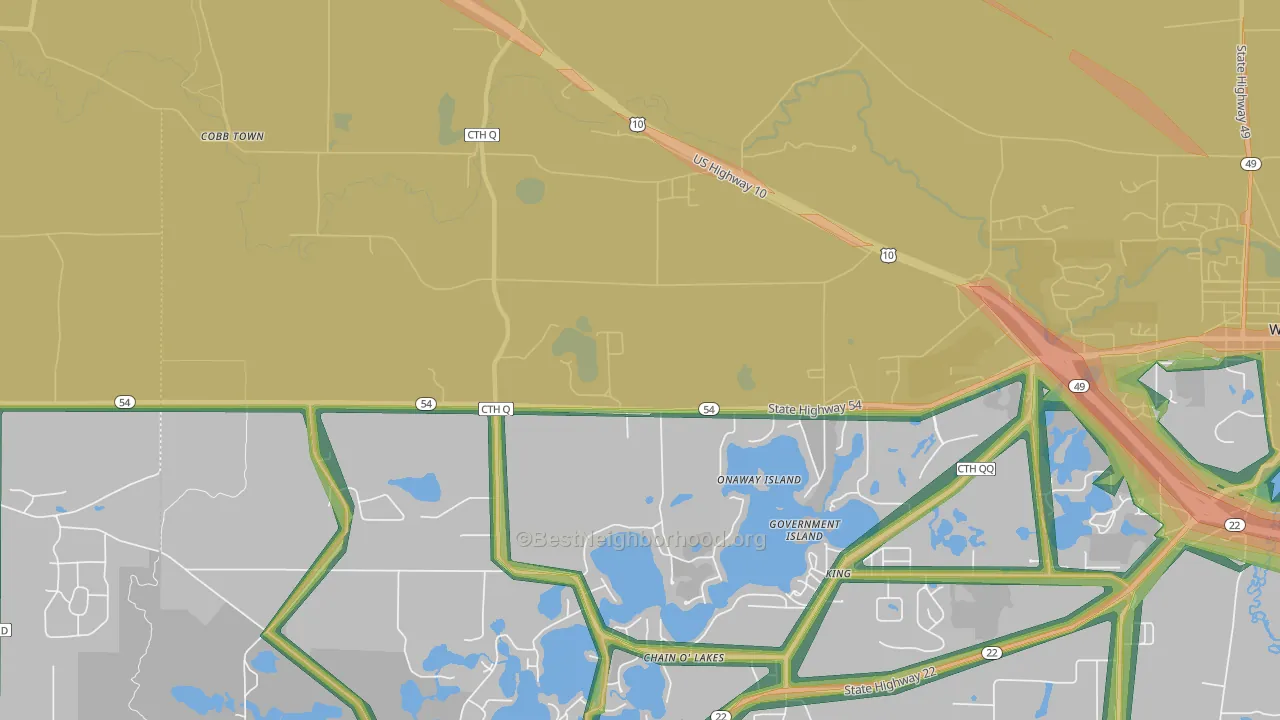 King, WI Map of Noise Levels in King
