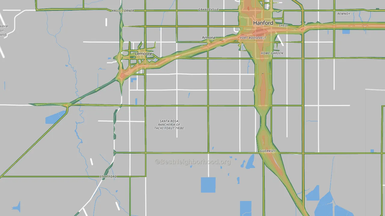 Kings County, CA Map of Noise Levels in Kings County
