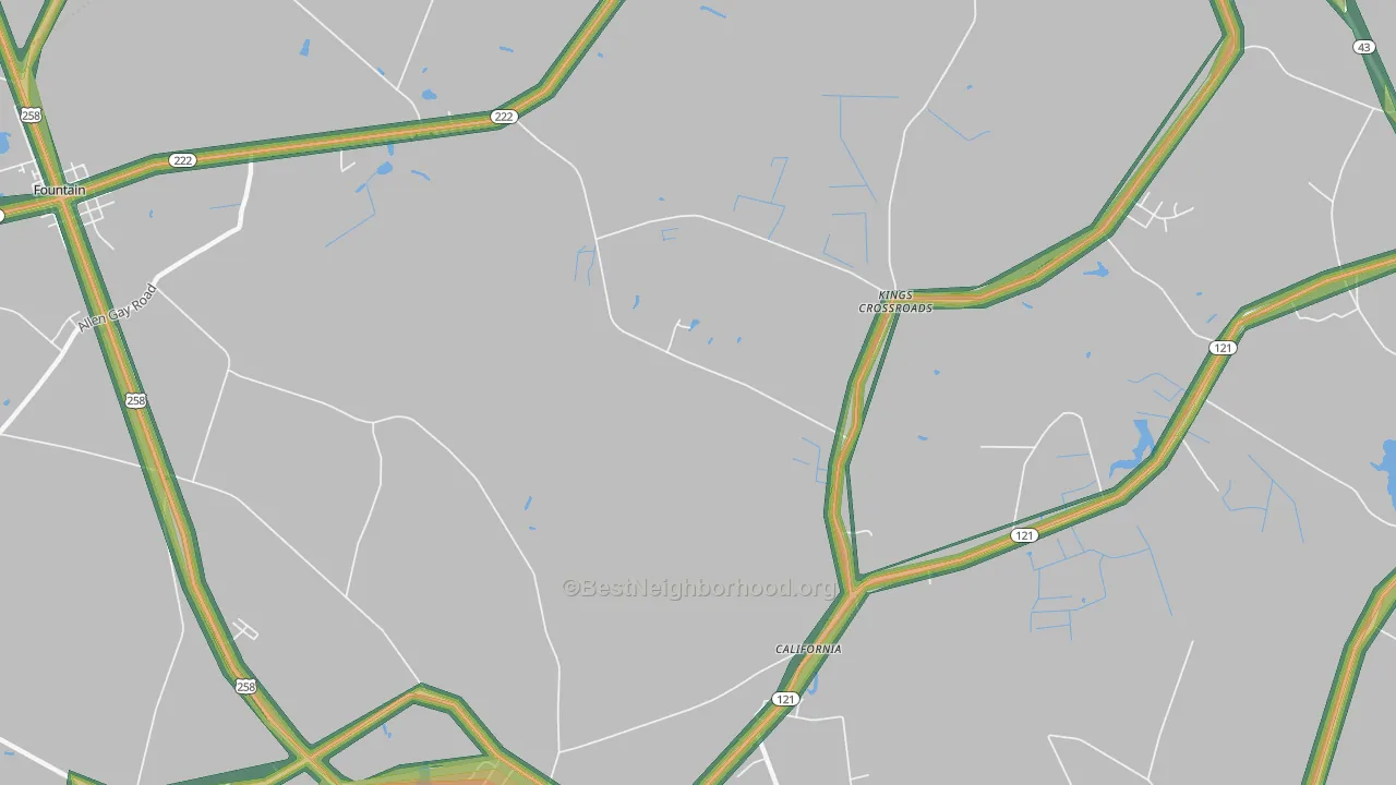 Kings Crossroads, NC Map of Noise Levels in Kings Crossroads
