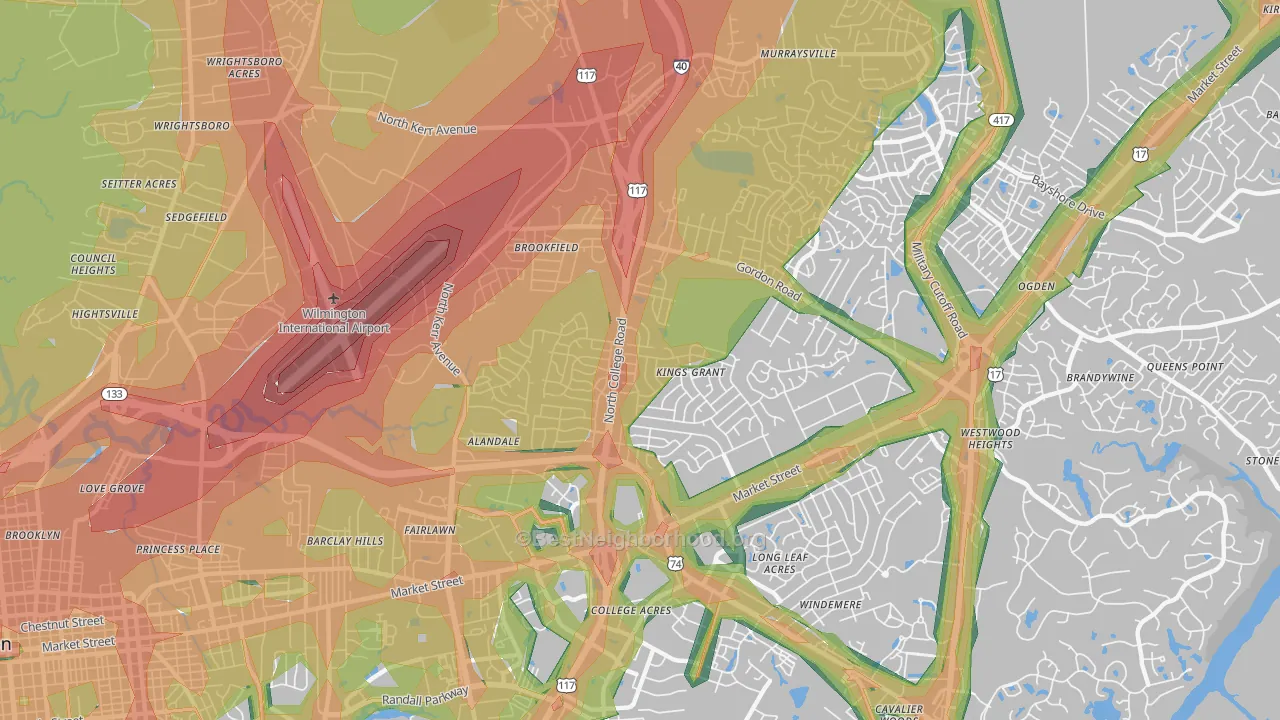 Kings Grant, NC Map of Noise Levels in Kings Grant