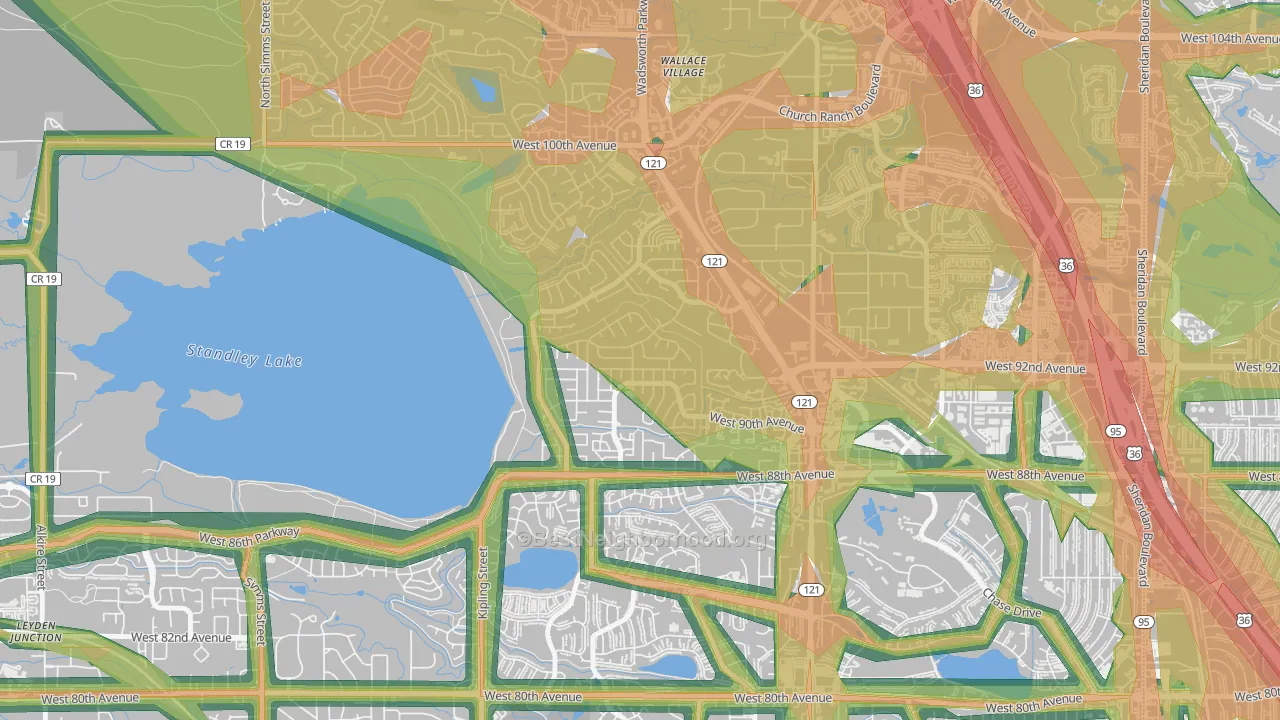 Kings Mill, Broomfield, CO Map of Noise Levels in Kings Mill