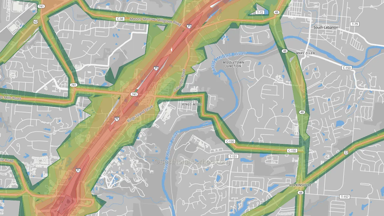 Kings Mills, OH Map of Noise Levels in Kings Mills