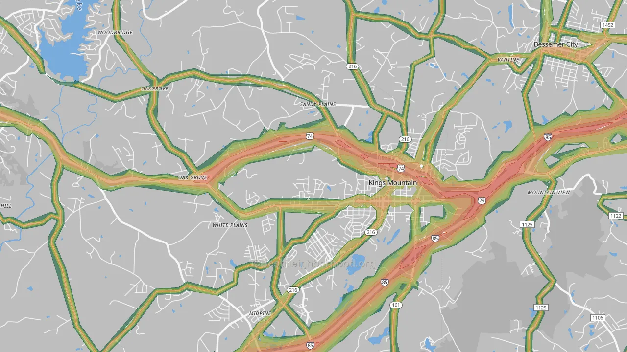 Kings Mountain, NC Map of Noise Levels in Kings Mountain