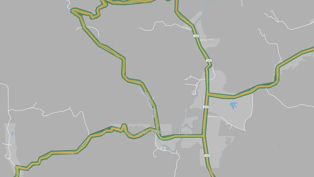 Kings Valley, OR Map of Noise Levels in Kings Valley
