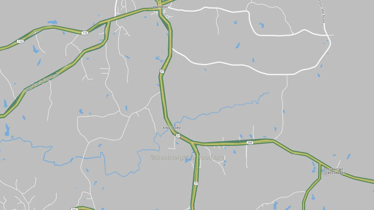 Kingsboro, GA Map of Noise Levels in Kingsboro