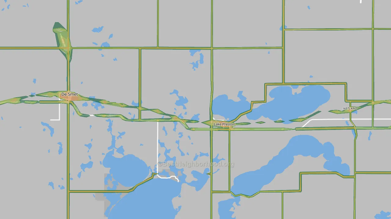 Kingsbury County, SD Map of Noise Levels in Kingsbury County