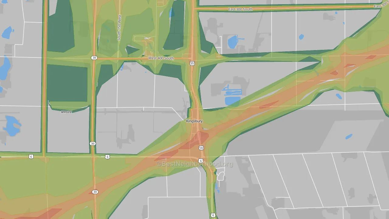 Kingsbury, IN Map of Noise Levels in Kingsbury