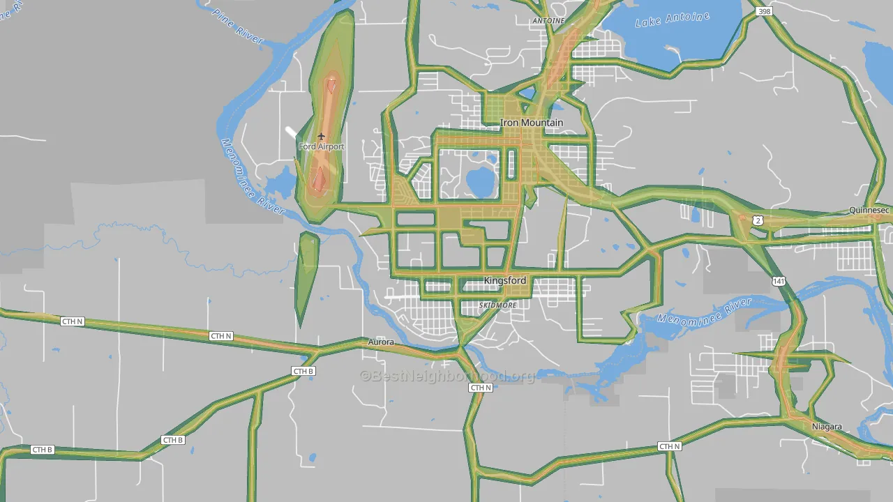 Kingsford, MI Map of Noise Levels in Kingsford