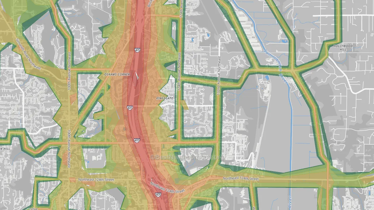 Kingsgate, WA Map of Noise Levels in Kingsgate