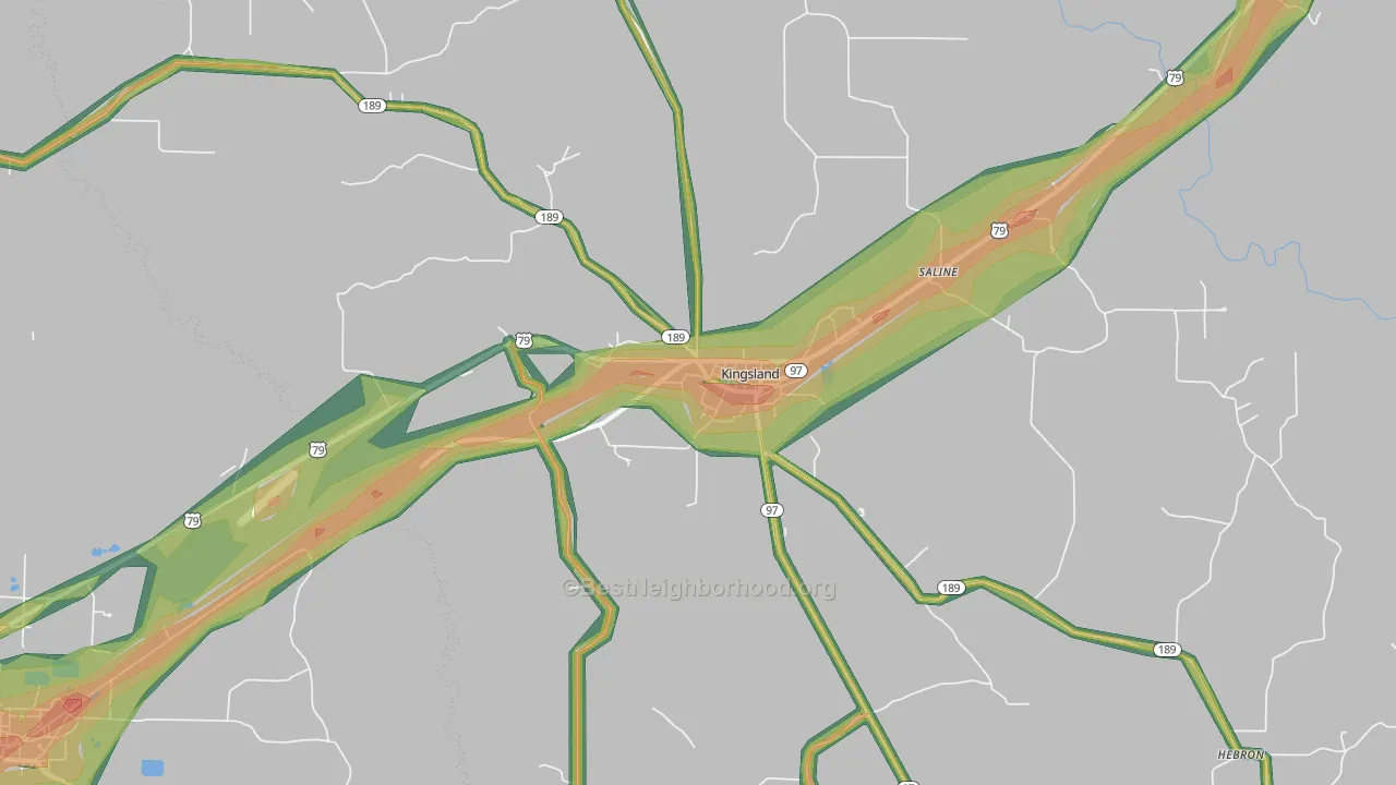 Kingsland, AR Map of Noise Levels in Kingsland