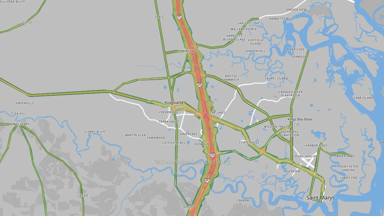 Kingsland, GA Map of Noise Levels in Kingsland