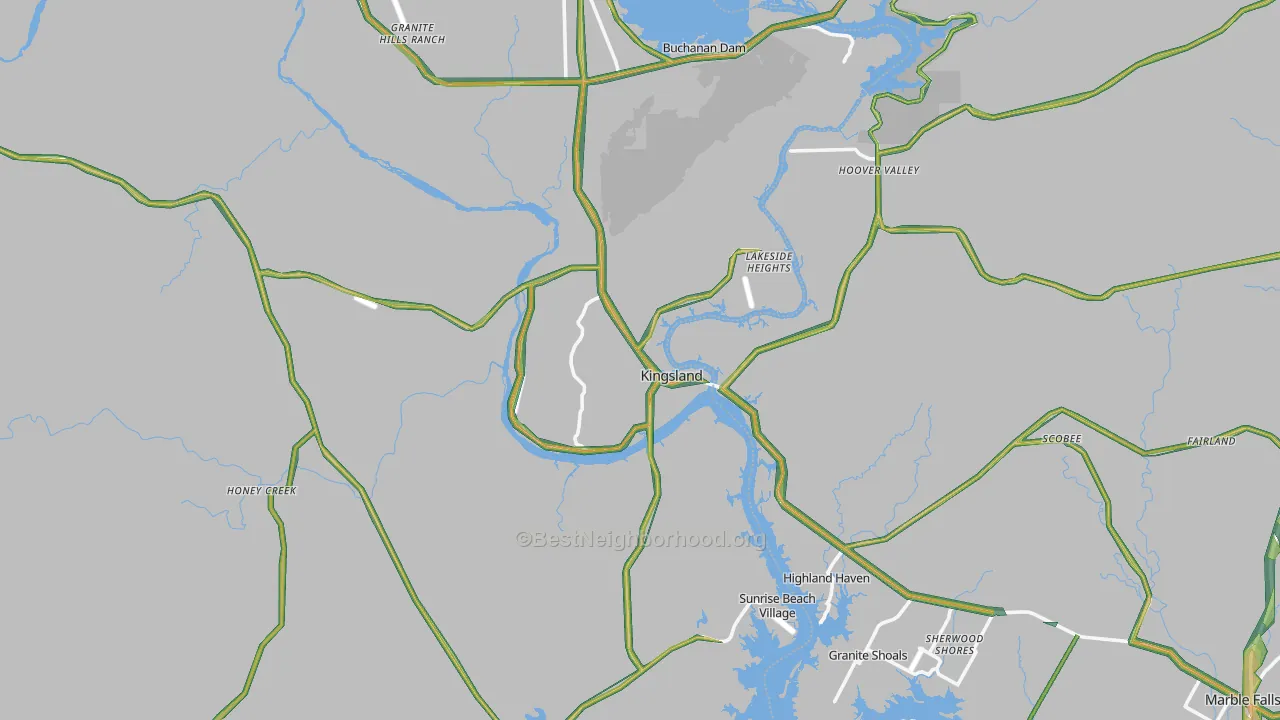 Kingsland, TX Map of Noise Levels in Kingsland