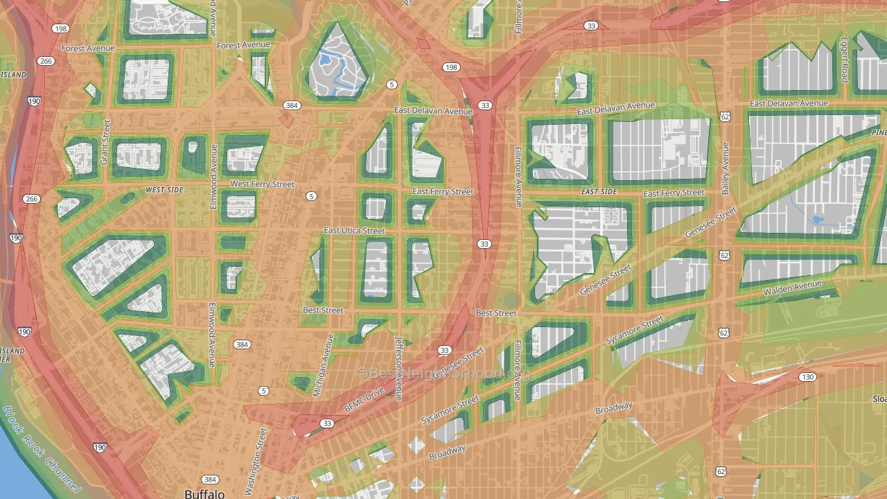 Kingsley, Buffalo, NY Map of Noise Levels in Kingsley