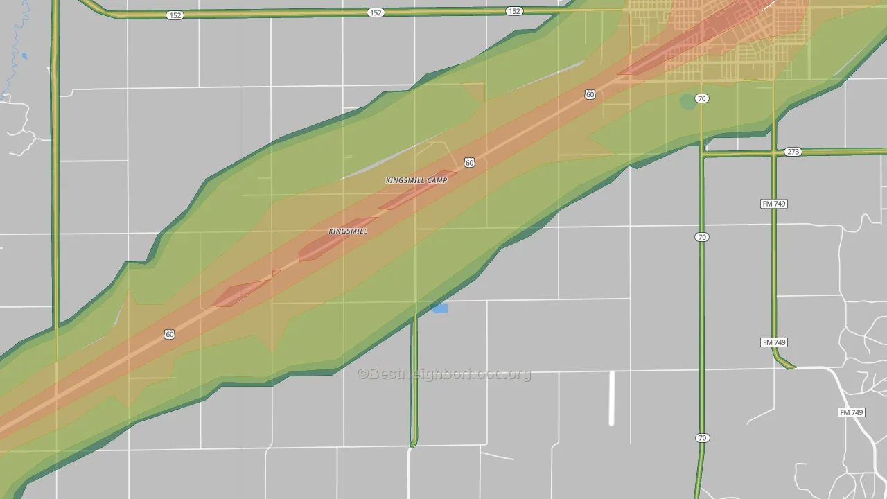 Kingsmill, TX Map of Noise Levels in Kingsmill