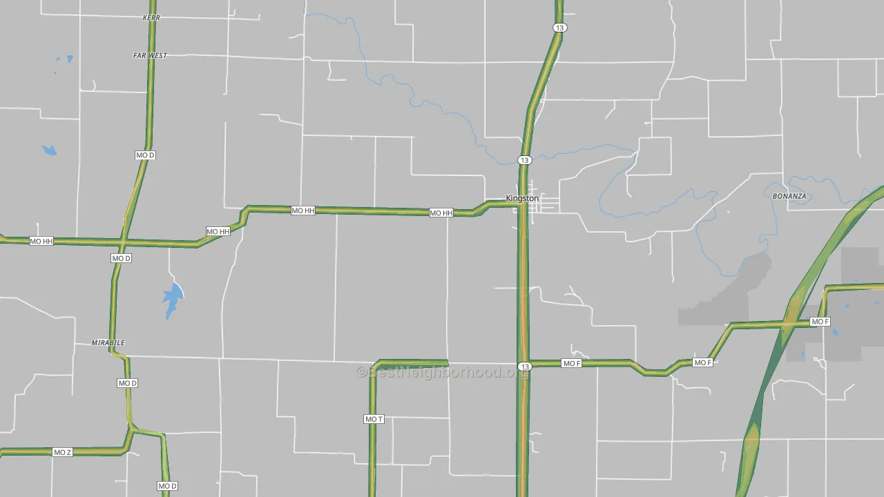 Kingston, MO Map of Noise Levels in Kingston