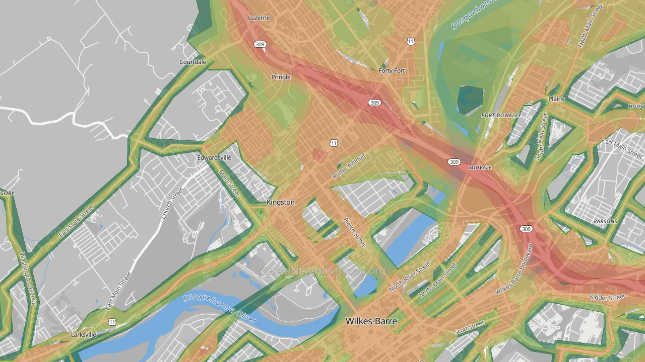Kingston, PA Map of Noise Levels in Kingston