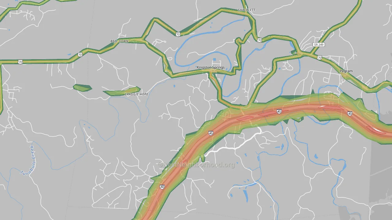 Kingston Springs, TN Map of Noise Levels in Kingston Springs
