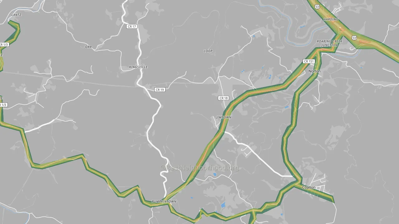 Kingsville, WV Map of Noise Levels in Kingsville