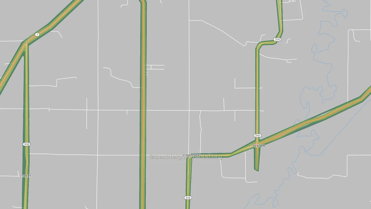 Kingtown, AR Map of Noise Levels in Kingtown