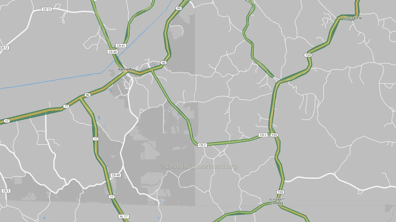 Kingville, AL Map of Noise Levels in Kingville