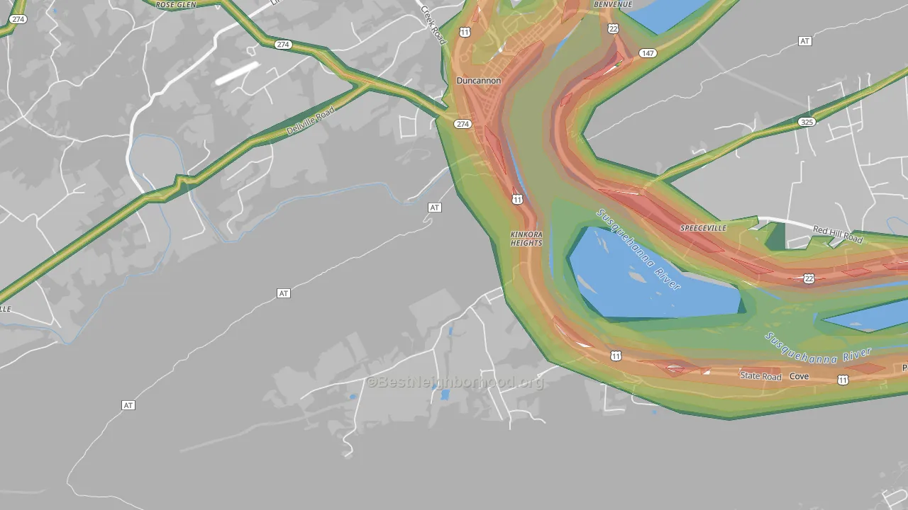 Kinkora Heights, PA Map of Noise Levels in Kinkora Heights