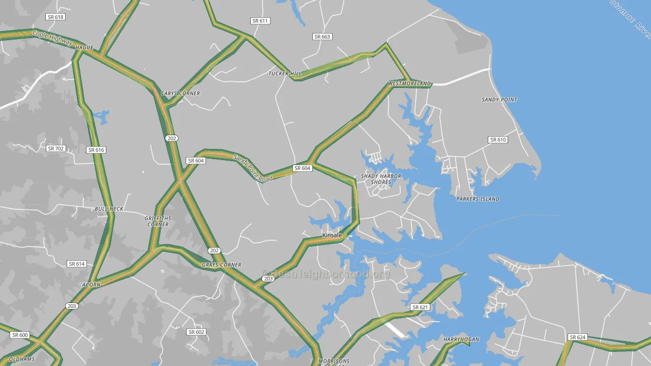 Kinsale, VA Map of Noise Levels in Kinsale
