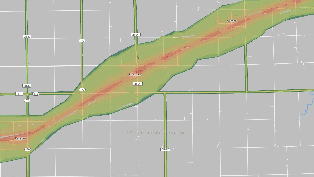Kinsman, IL Map of Noise Levels in Kinsman