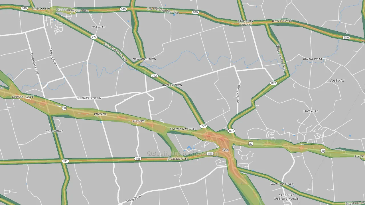 Kinzers, PA Map of Noise Levels in Kinzers