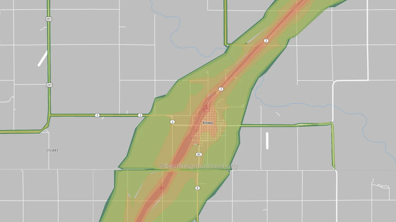 Kiowa, KS Map of Noise Levels in Kiowa