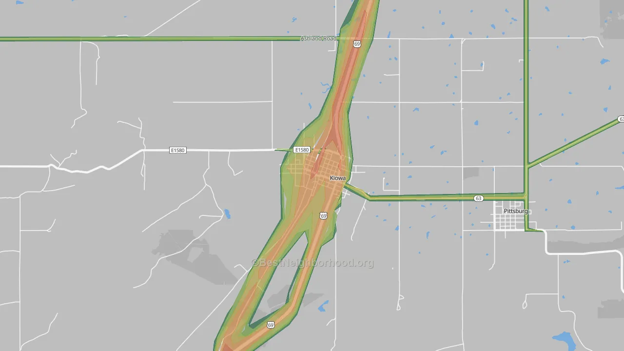 Kiowa, OK Map of Noise Levels in Kiowa