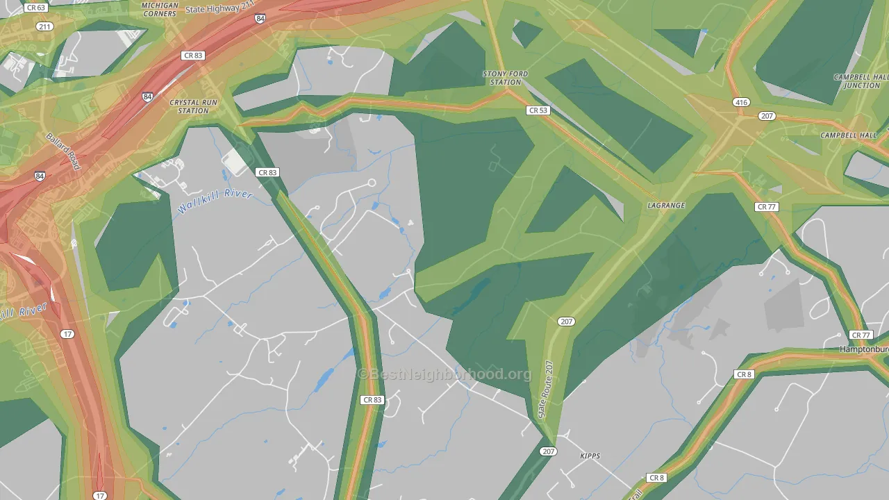 Kipps, NY Map of Noise Levels in Kipps