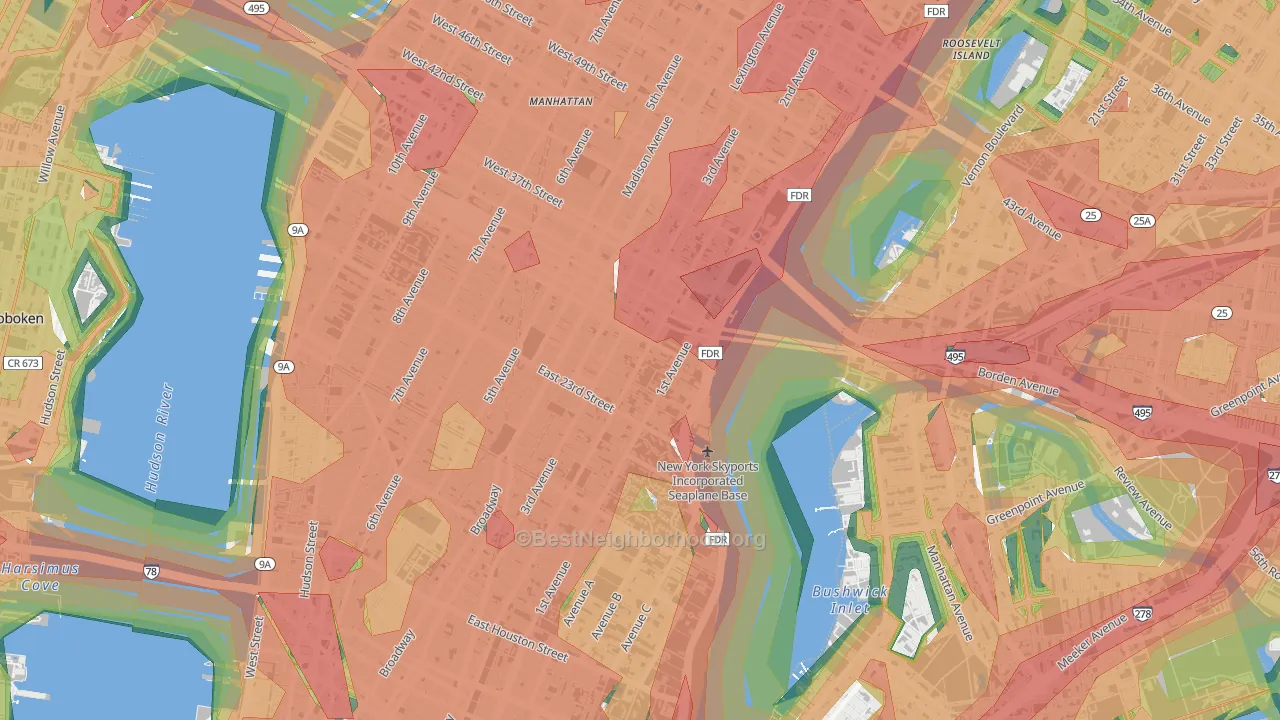 Kips Bay, Manhattan, NY Map of Noise Levels in Kips Bay