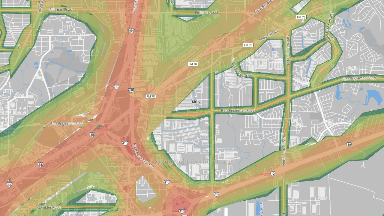 Kirby, TX Map of Noise Levels in Kirby
