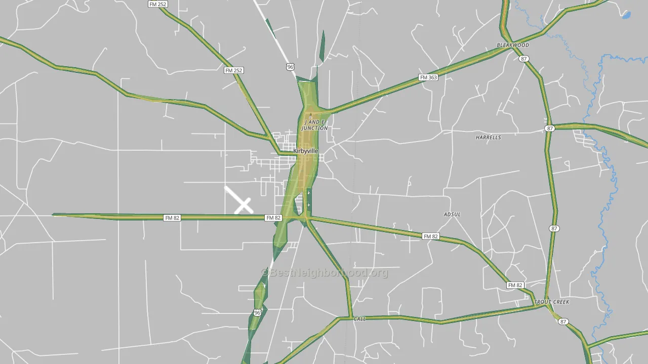 Kirbyville, TX Map of Noise Levels in Kirbyville