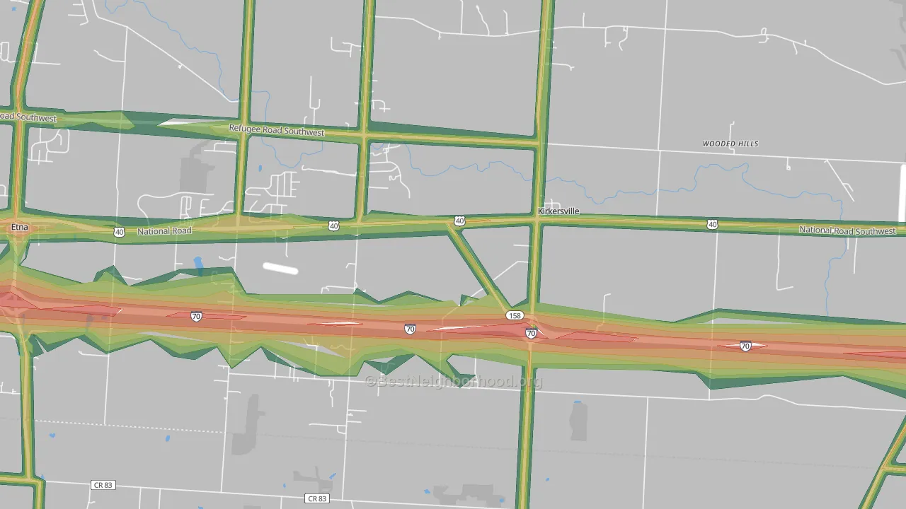 Kirkersville, OH Map of Noise Levels in Kirkersville