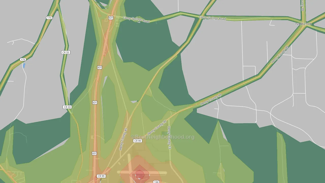Kirklands Crossroads, AL Map of Noise Levels in Kirklands Crossroads