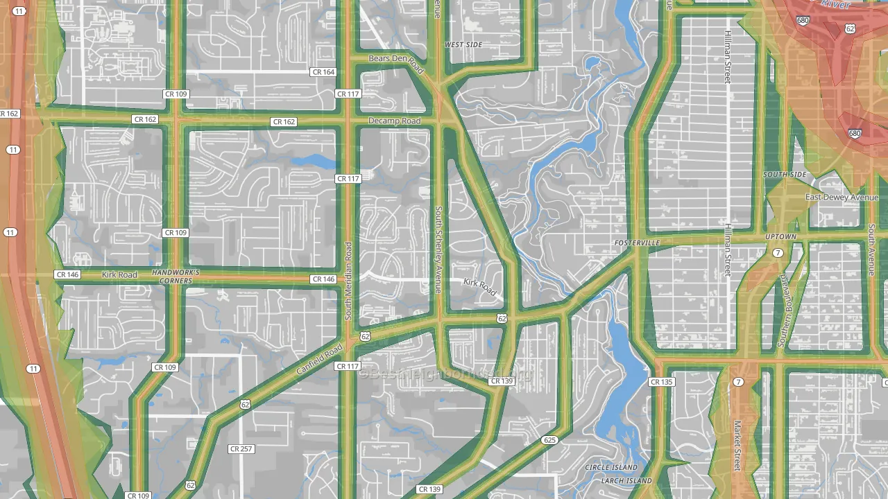 Kirkmere, Youngstown, OH Map of Noise Levels in Kirkmere