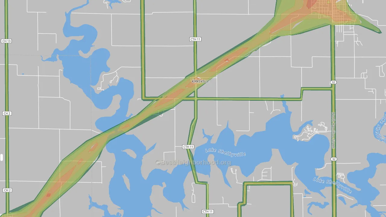Kirksville, IL Map of Noise Levels in Kirksville