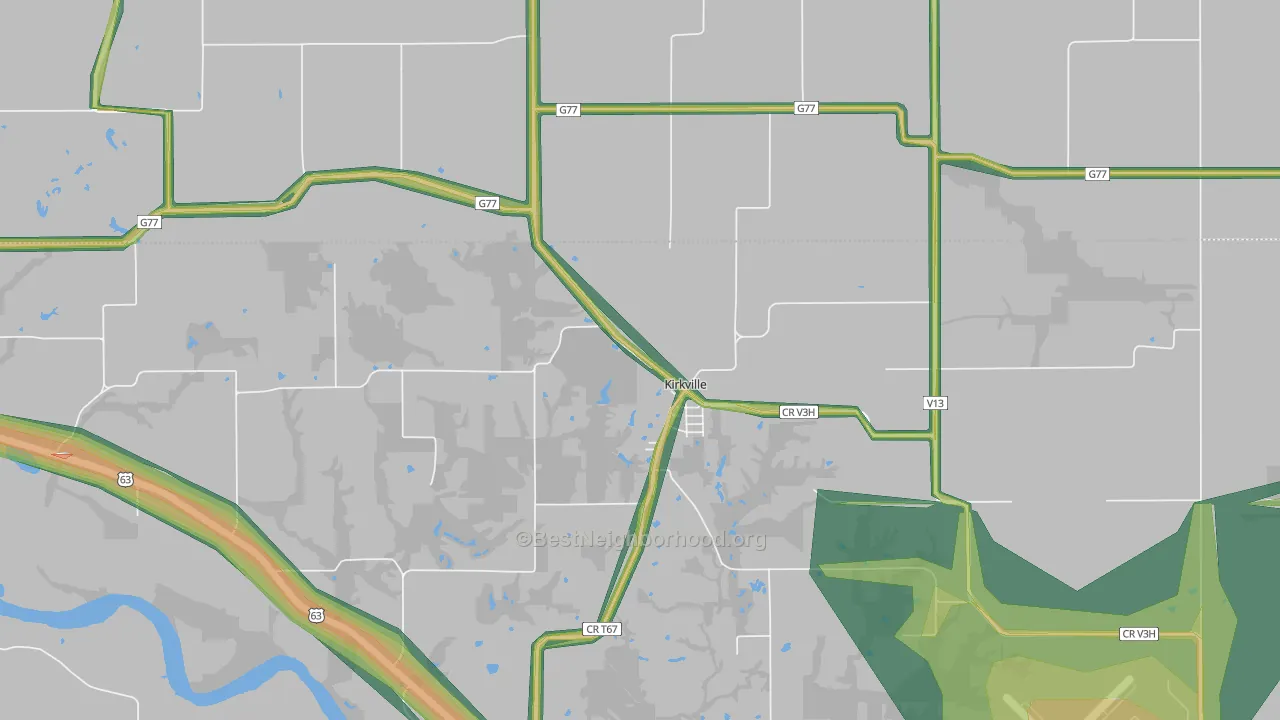 Kirkville, IA Map of Noise Levels in Kirkville