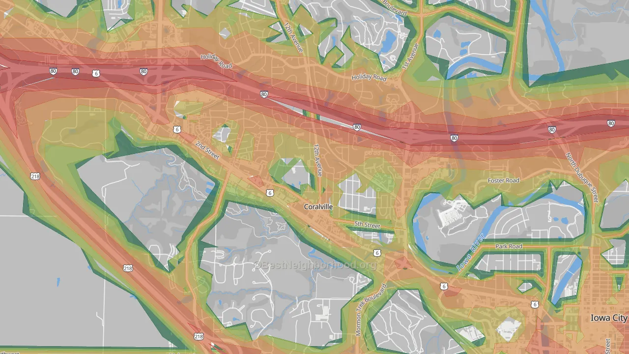 Kirkwood, Coralville, IA Map of Noise Levels in Kirkwood