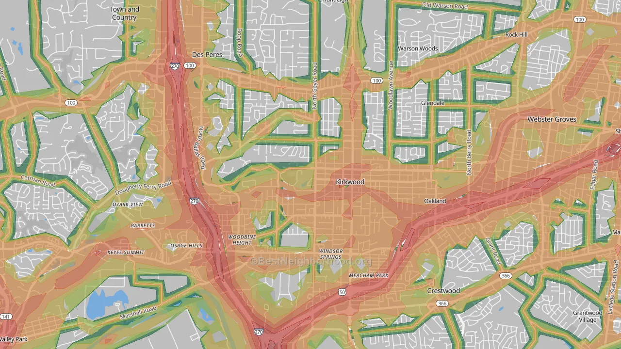 Kirkwood, MO Map of Noise Levels in Kirkwood