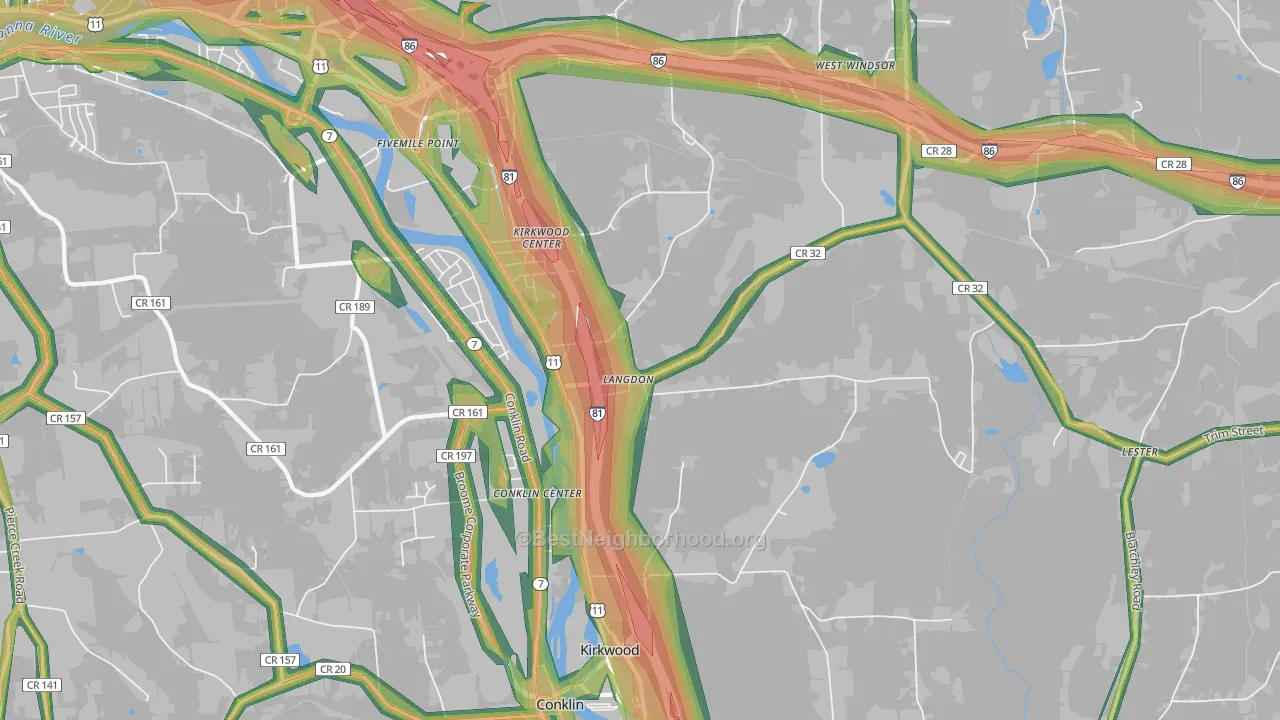 Kirkwood, NY Map of Noise Levels in Kirkwood
