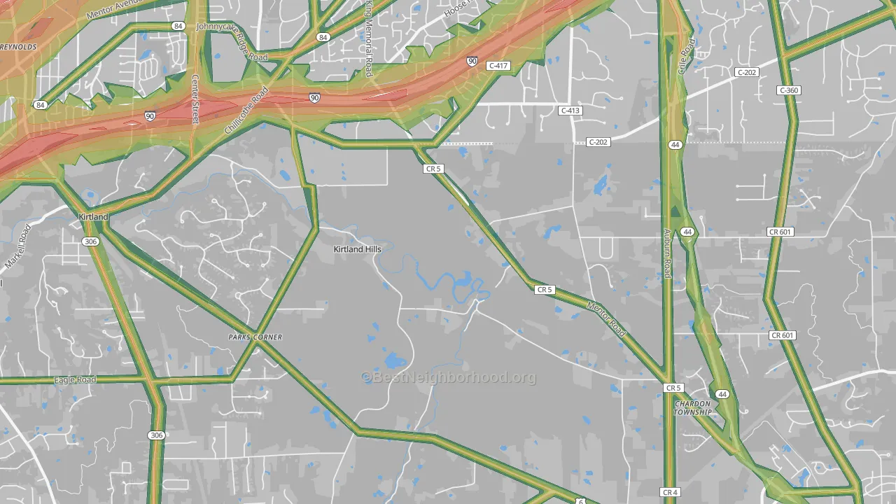 Kirtland Hills, OH Map of Noise Levels in Kirtland Hills