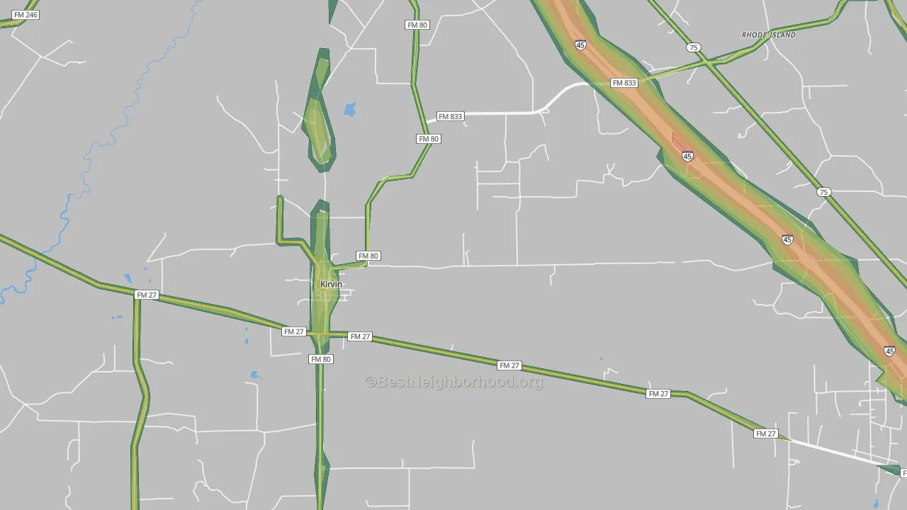 Kirvin, TX Map of Noise Levels in Kirvin