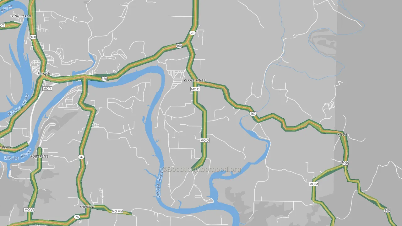 Kissee Mills, MO Map of Noise Levels in Kissee Mills
