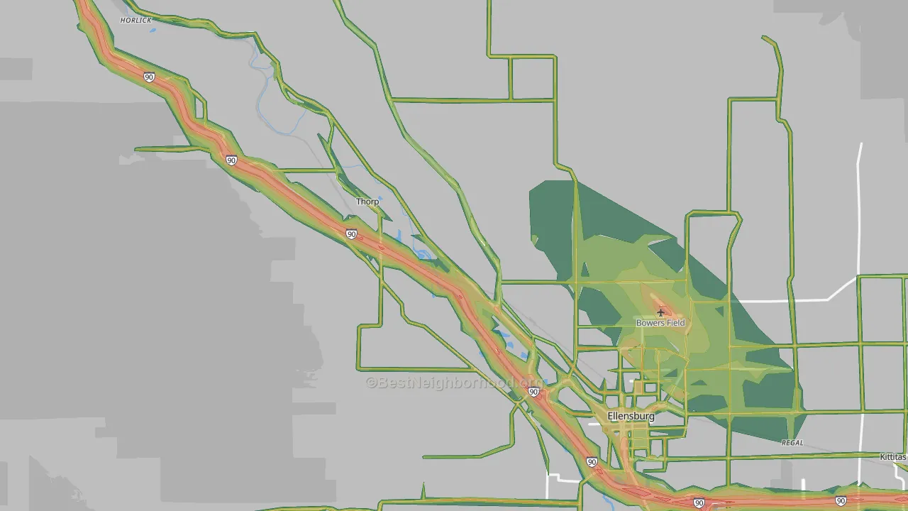 Kittitas County, WA Map of Noise Levels in Kittitas County